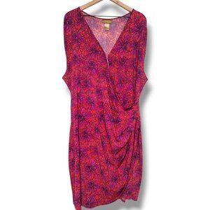 Miss Tina by Tina Knowles Stretch Sleeveless Faux Wrap Red Purple Midi Dress